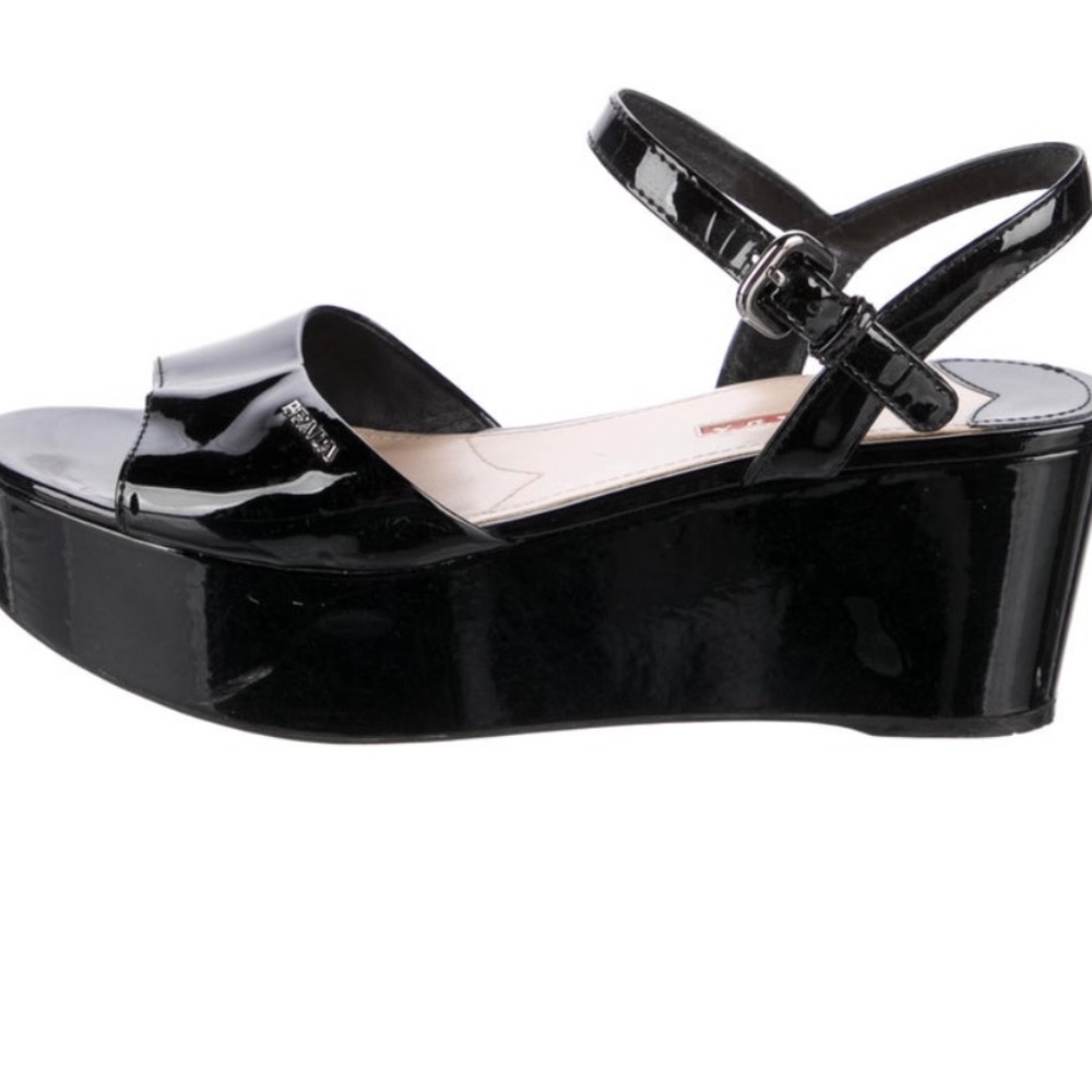 Prada Sport Patent Leather Sandals- Platform Wedge